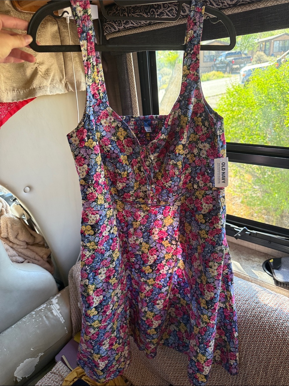 Old Navy Floral Fit-and-Flare Dress in Pink, Blue, Yellow